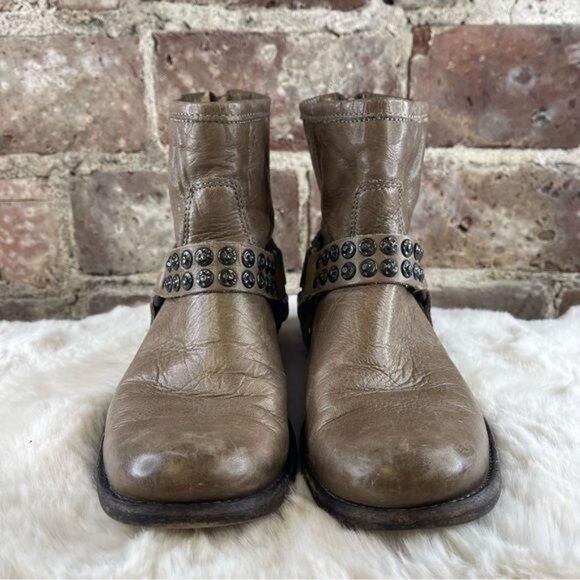 Frye Women's Phillip Brown / Taupe Leather Studded Harness Boots Sz 6 - Picture 3 of 10